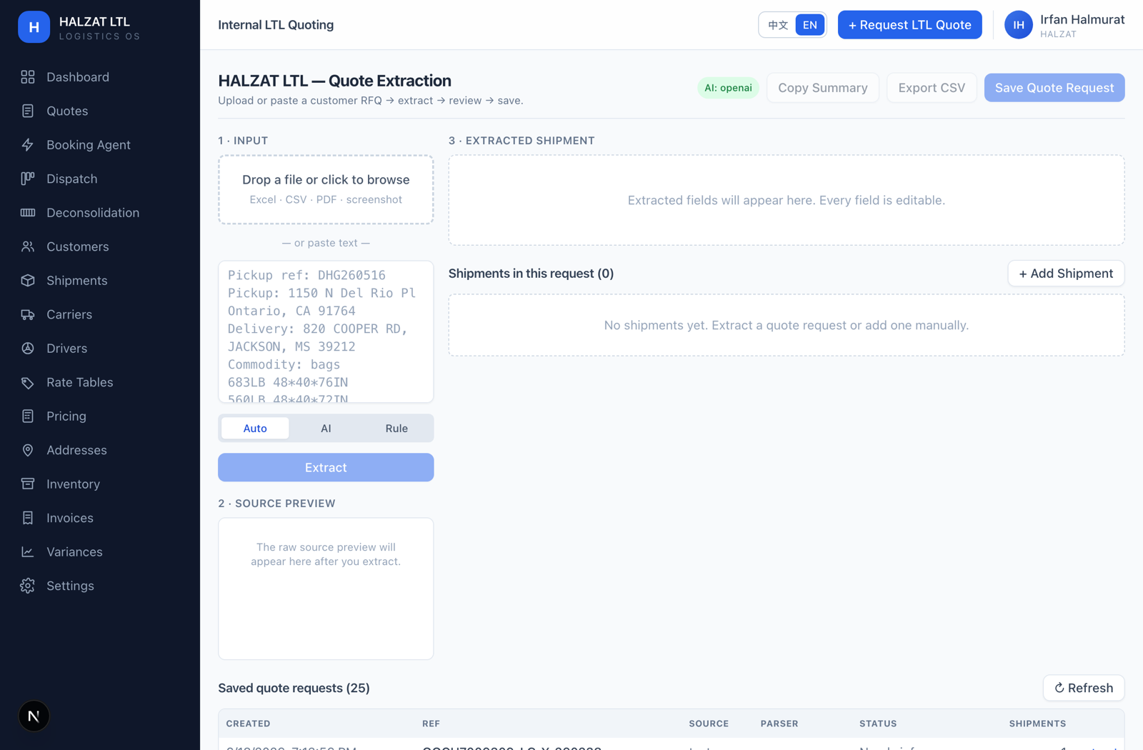 Upload any RFQ format.